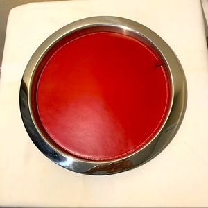 Chrome and Red Leather Cocktail Serving Tray by Wazir Chand & Co.